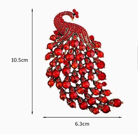 Elegant Red Peacock Brooch - Picture 2 of 6